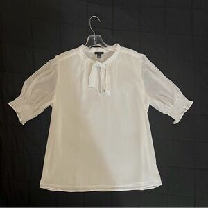 Ann Taylor White Blouse with Bow and Puff Sleeves